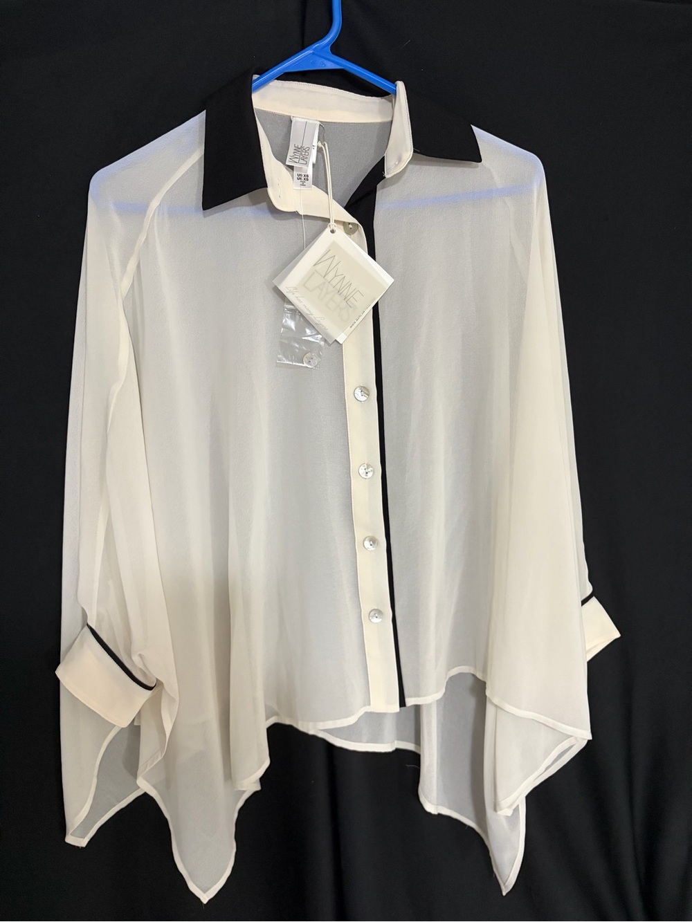 Wynne Layers chiffon sheer cream and black top